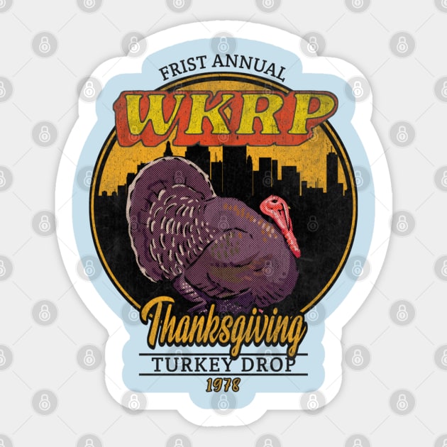 WKRP Turkey Drop IV Sticker by Draw One Last Breath Horror 